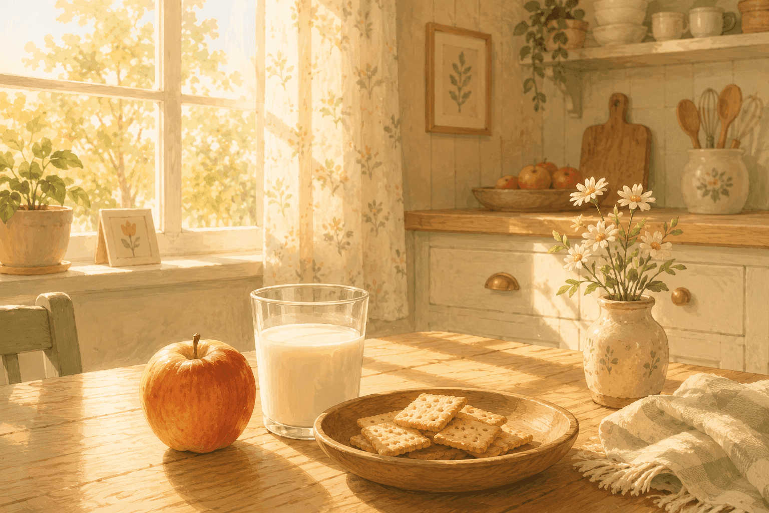 Child enjoying an afternoon snack at the kitchen table